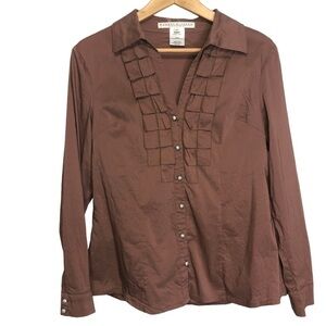 Robert Kitchen Long Sleeve Pleated Button Up Blouse, size M